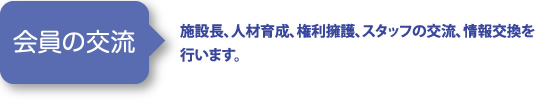 会員の交流 | 施設長、人材育成、権利擁護、スタッフの交流、情報交換を行います。